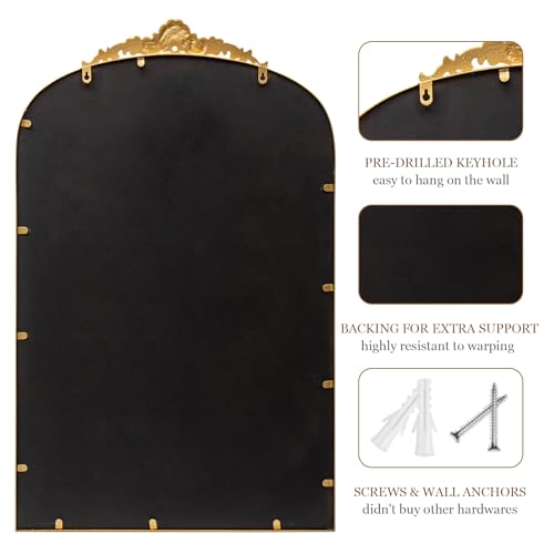 Antique Gold Arch Bathroom Mirror with Beaded Frame L6266