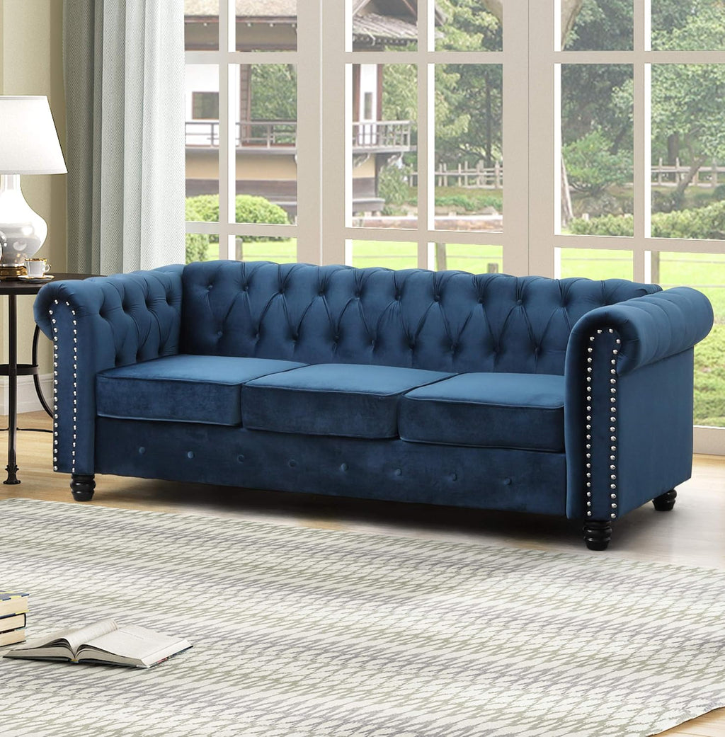 Navy Blue Tufted Velvet Sofa U1771