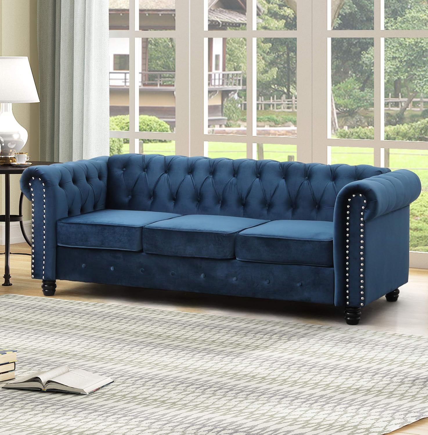 Navy Blue Tufted Velvet Sofa U1771