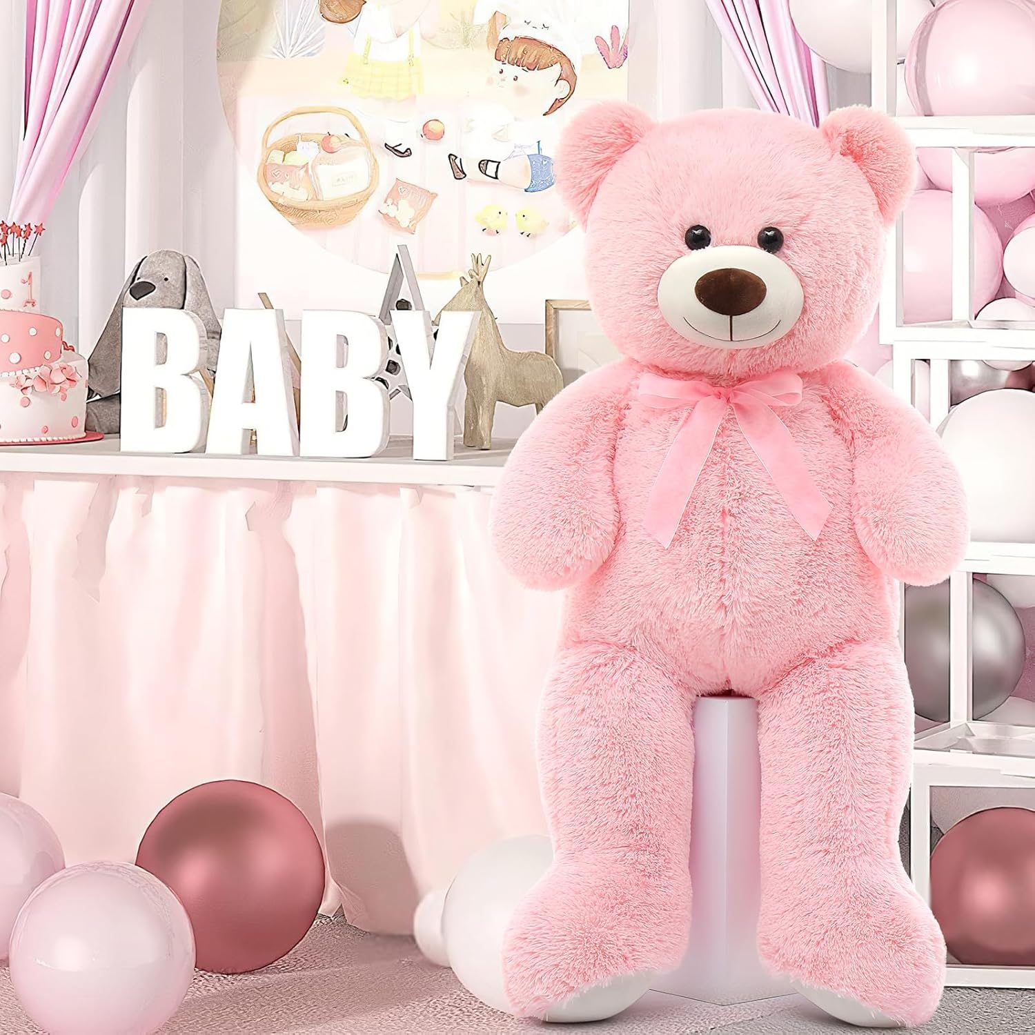 35.4'' Large Pink White Teddy Bear Plush Toy F255144