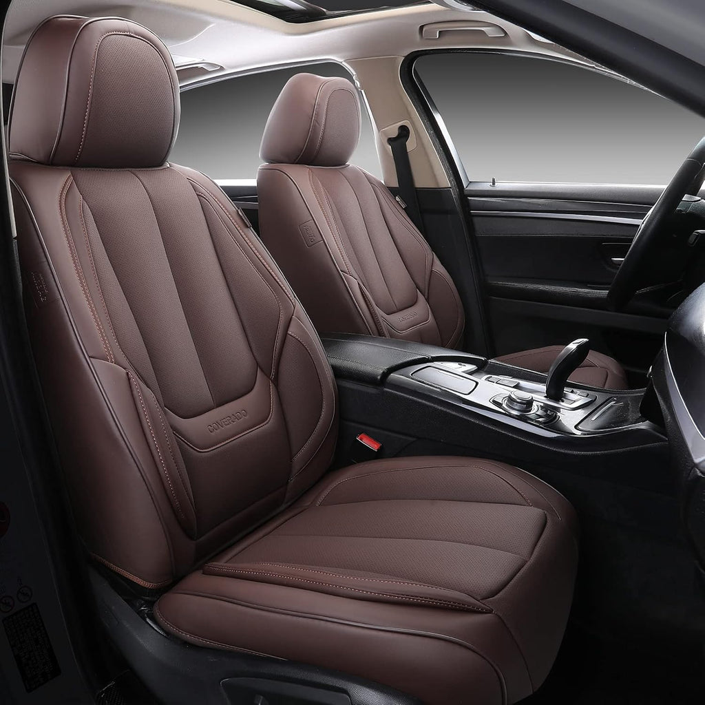 Black Waterproof Nappa Leather Front Seat Covers 2 Pieces D3069