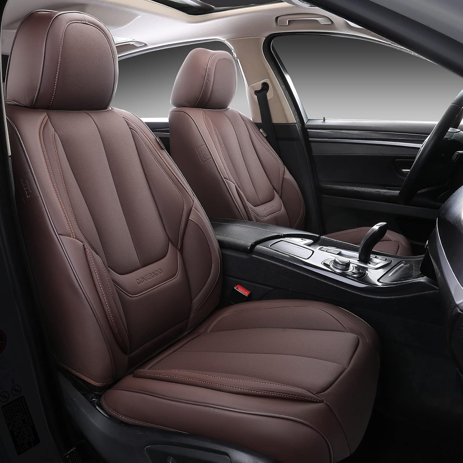 Black Waterproof Nappa Leather Front Seat Covers 2 Pieces D3069