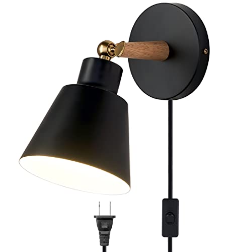 Black Nordic Wooden Plug in Wall Sconces Lighting Fixture (1 Pack) G183