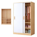 Walnut Freestanding Double Sliding Door Wardrobe with Shelves and Clothing Rods O54925