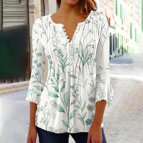Women's Print V Neck Pullover Cotton Blouse V93470