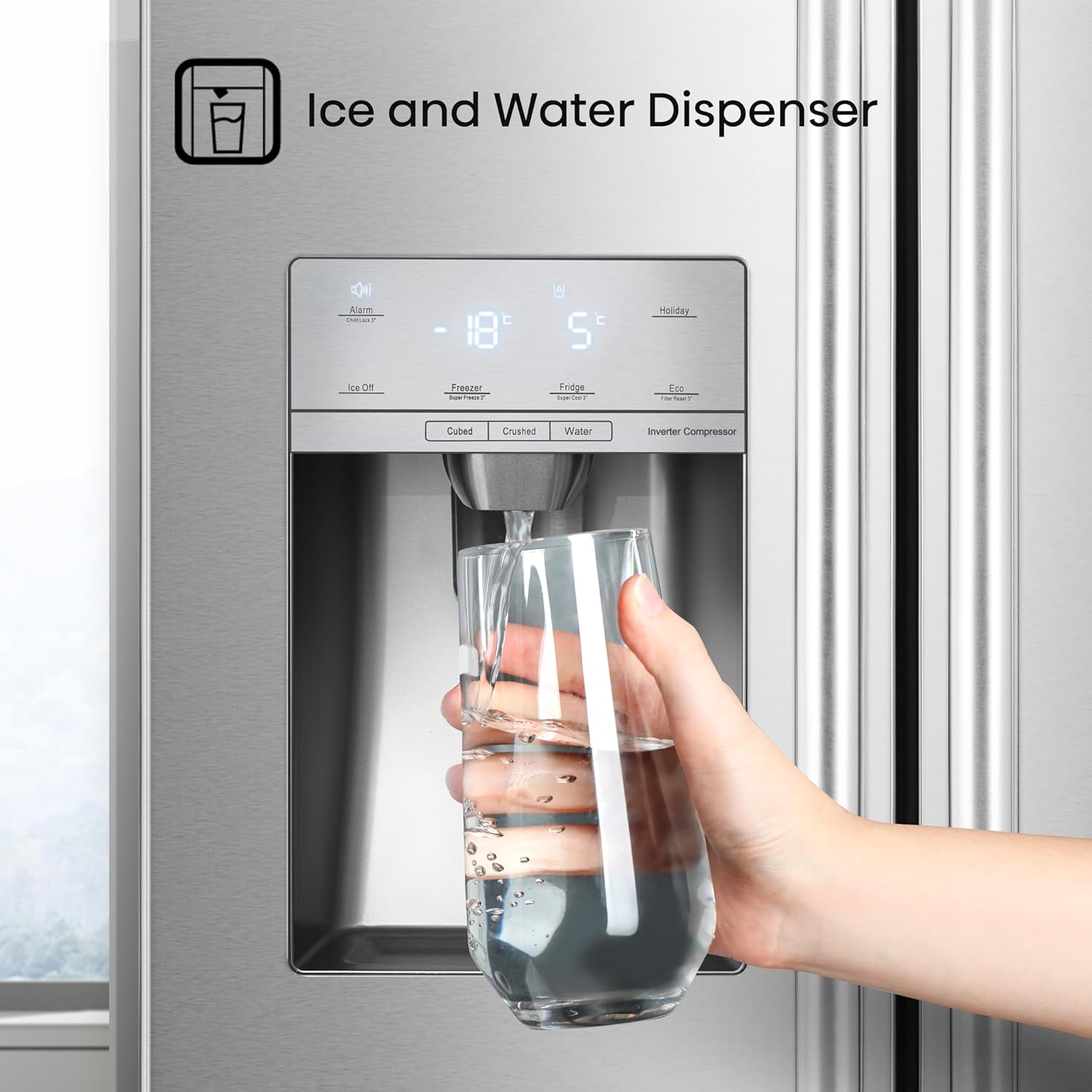 Stainless Steel Freestanding Side-by-Side Fridge Freezer with Water and Ice Dispenser M4168