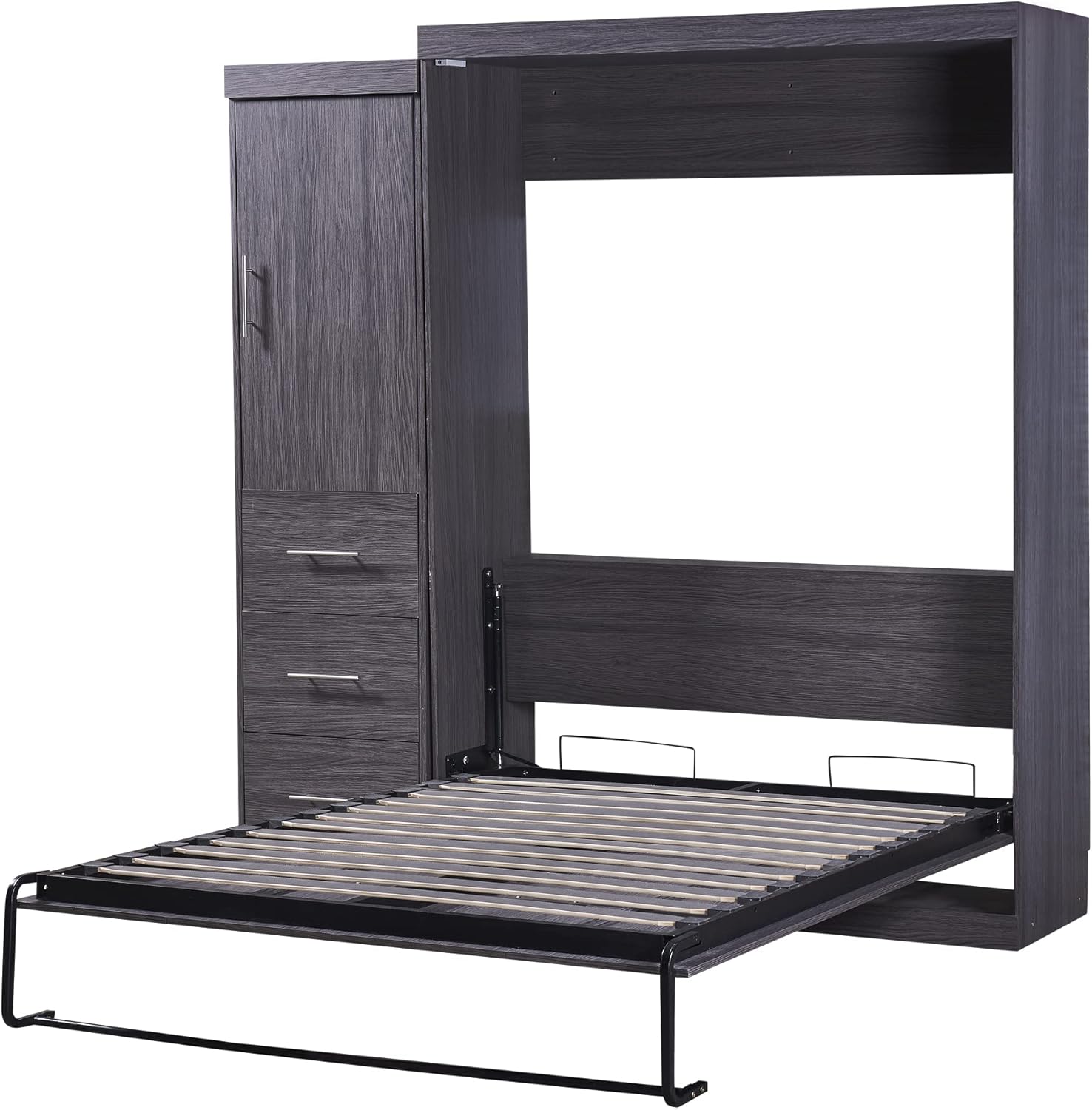 Full Size Wood Murphy Bed with Wardrobe and Drawers F173