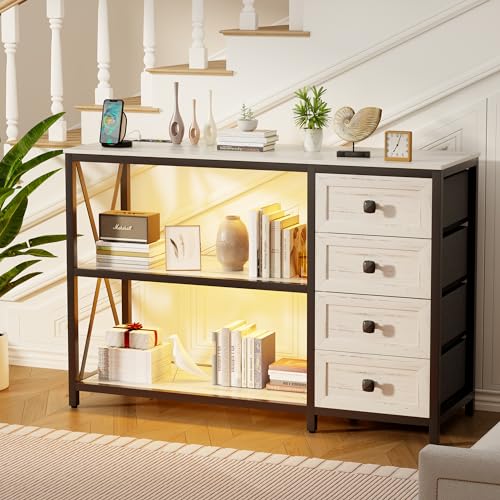 47.2'' RGB Console Sofa Table with Wireless Charging Station, 4 Fabric Drawers, 3-Tier Shelf K409