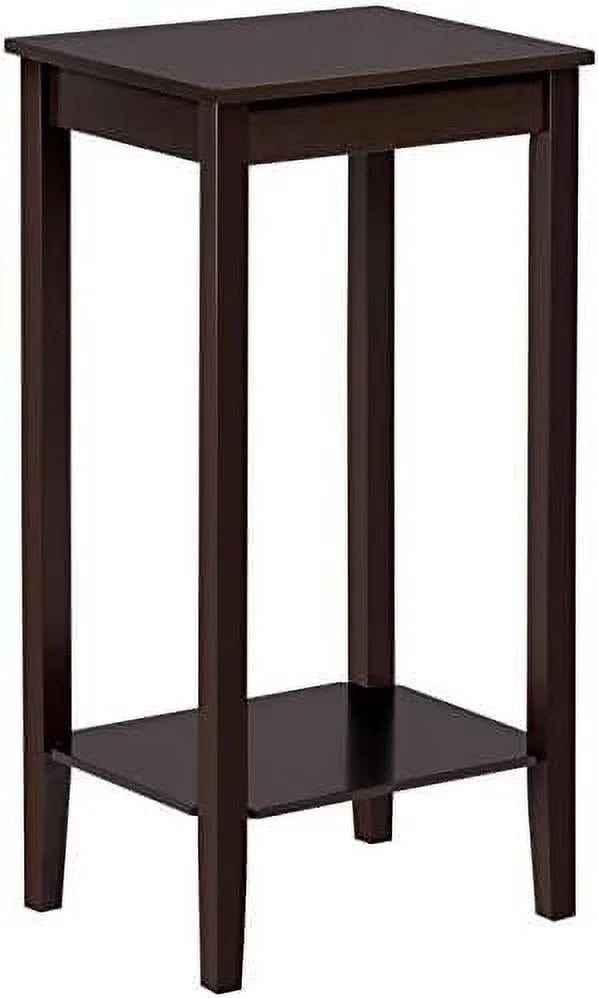 Dark Coffee Tall End Table With Storage Shelf And Solid Wood Legs, D12xw15xh29 Inches J43881