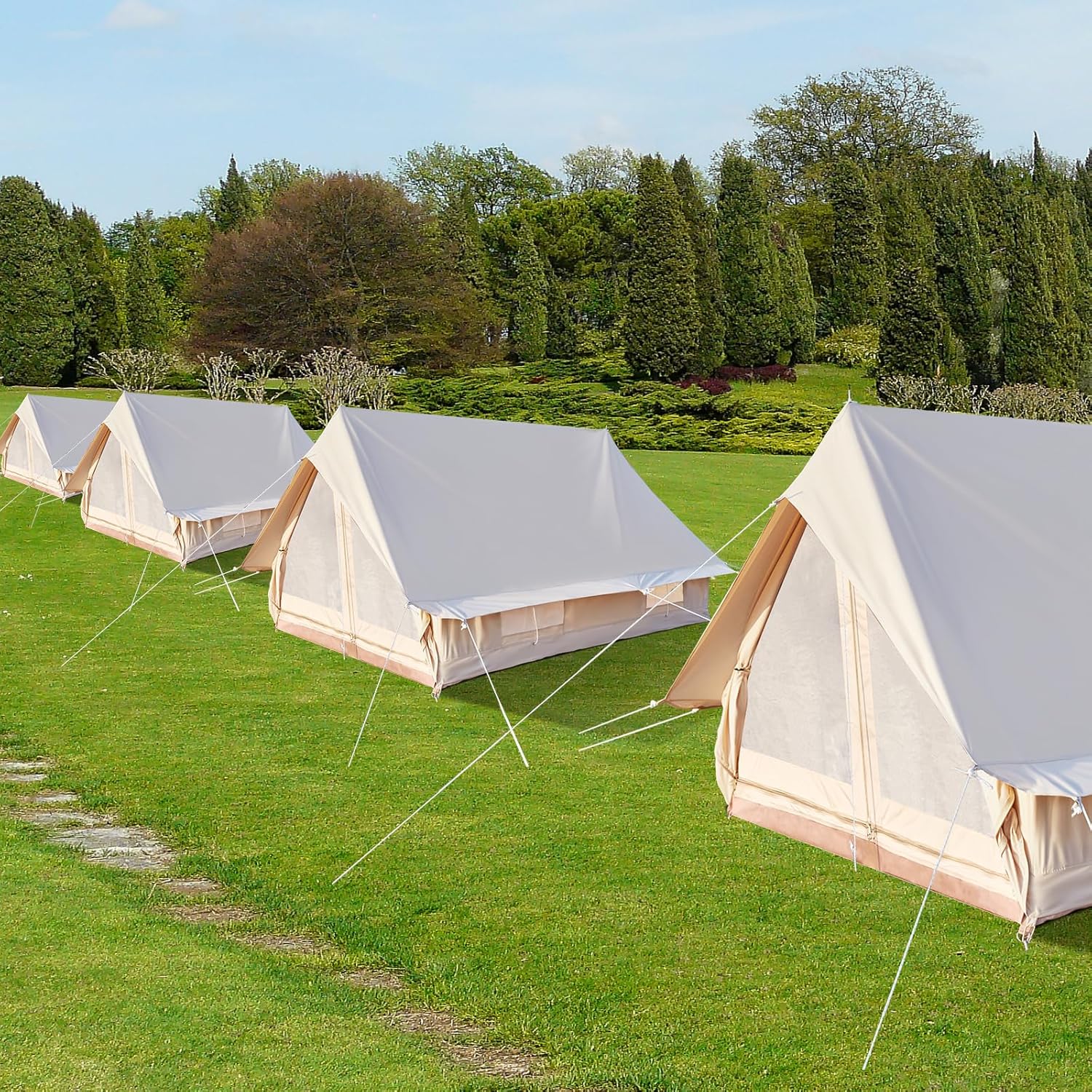 Canvas Glamping Tent Rainproof for 4 Person with Windows K7953