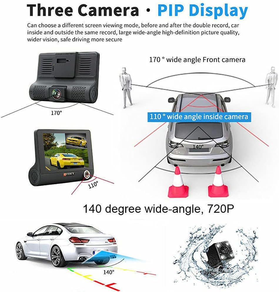 Dash Cam Front and Rear Dual 4 inch Dashboard Camera Full HD 170° Wide Angle with Night Vision Y7841