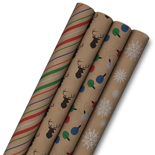 Christmas Wrapping Paper Bundle, Kraft, Pack of 4, 88 sq. ft. ttl E6584