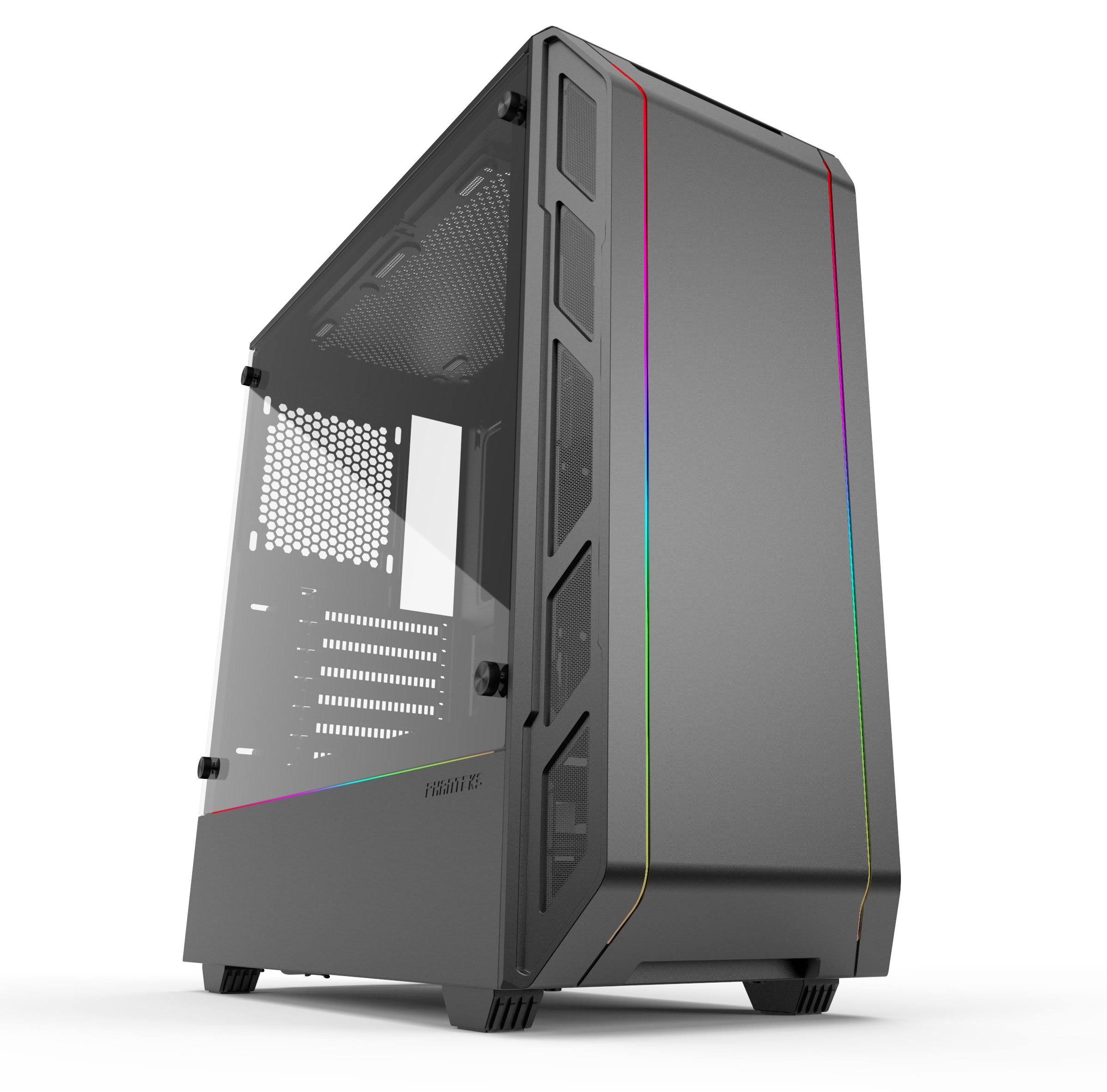 Black Compact EATX Mid-Tower Case with Tempered Glass and Digital RGB C5742