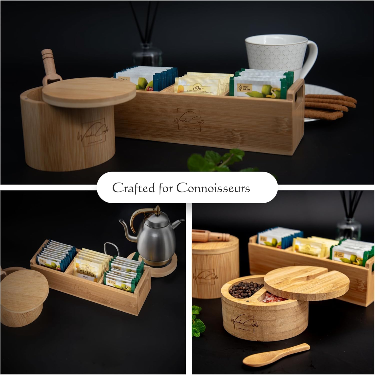 Bamboo Wood Tea Bag Storage Organizer Box C7380