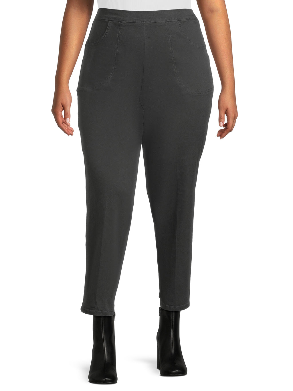 Plus Size Pull on 2-Pocket Stretch Woven Pants J205