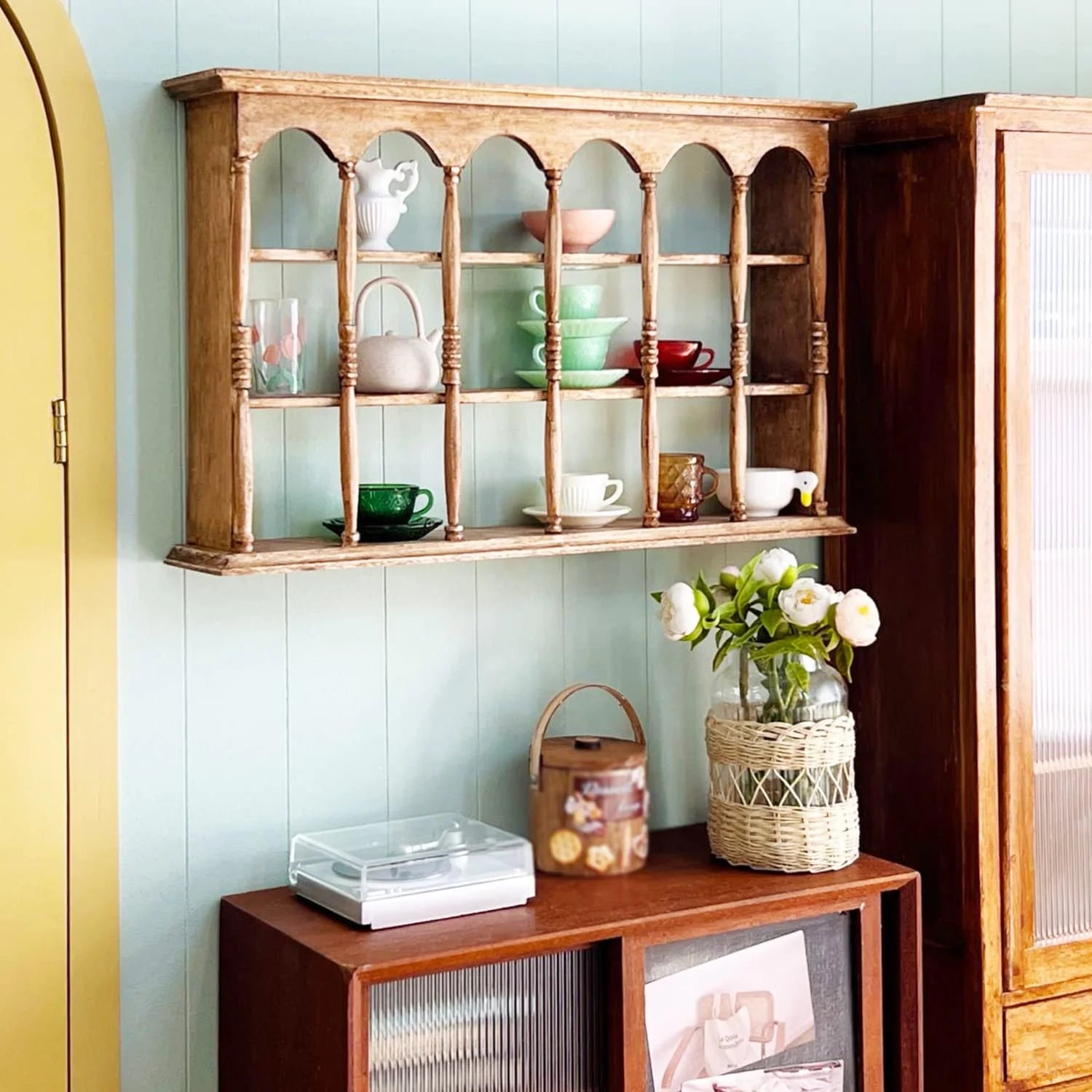 Walnut Color Miniature Wooden Wall Cabinet J1290