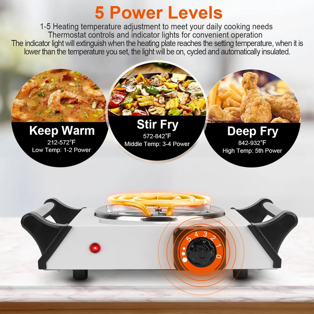 White Electric Single Burner Hot Plate with 5 Temperature Adjustments A3058