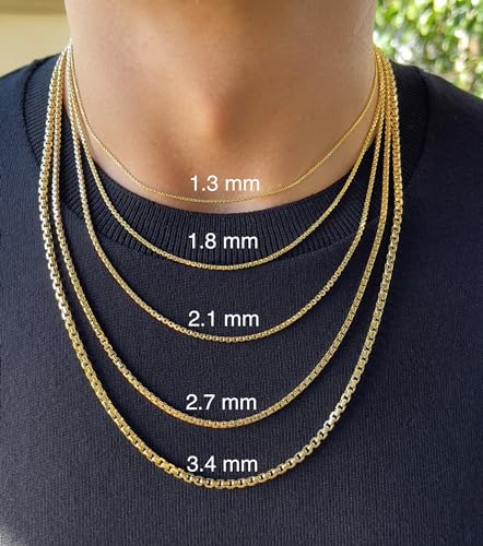 14K Real Gold Box Chain Necklace with Lobster Clasp 16" 18" 20" 22" 24" S70475