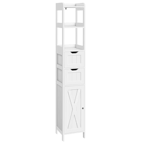 White Freestanding Tall Bathroom Cabinet with Door and Adjustable Shelf and 2 Drawers X41692