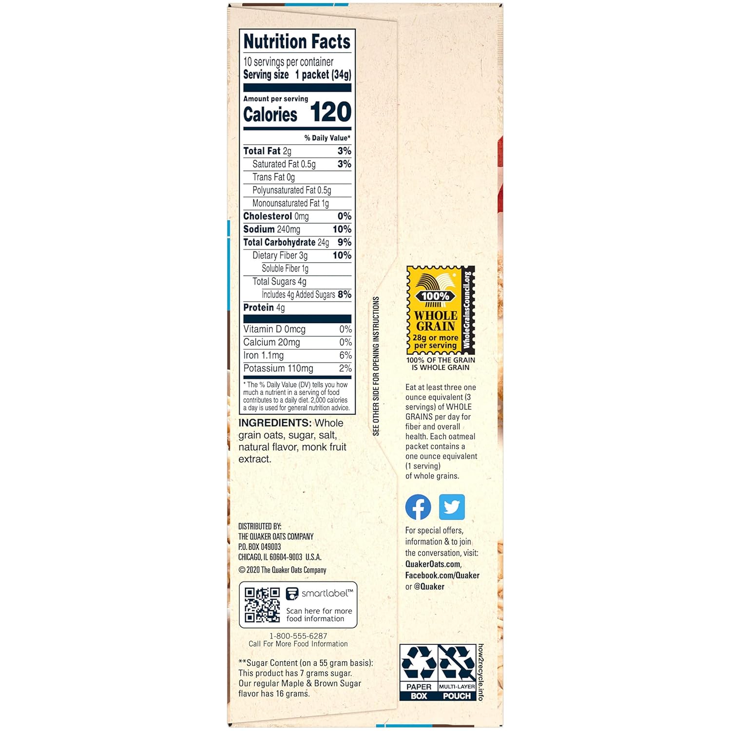 Instant Oatmeal Maple Brown Sugar 10 Ct F54032