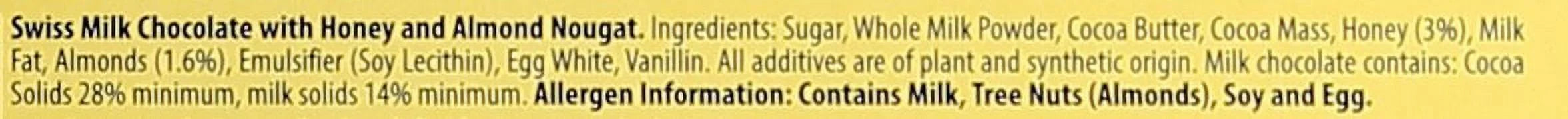 3.5 oz Swiss Milk Chocolate with Honey and Almond Nougat Bars, Pack of 6 G858