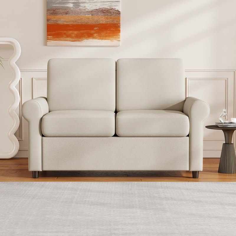 Grey Pull Out Sofa Bed with Twin Size Mattress Pad U94583