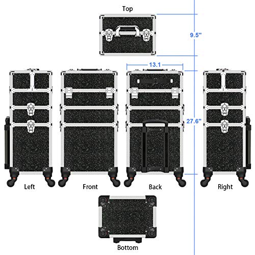 Black Aluminum Portable Makeup Train Case with Folding Trays V60703