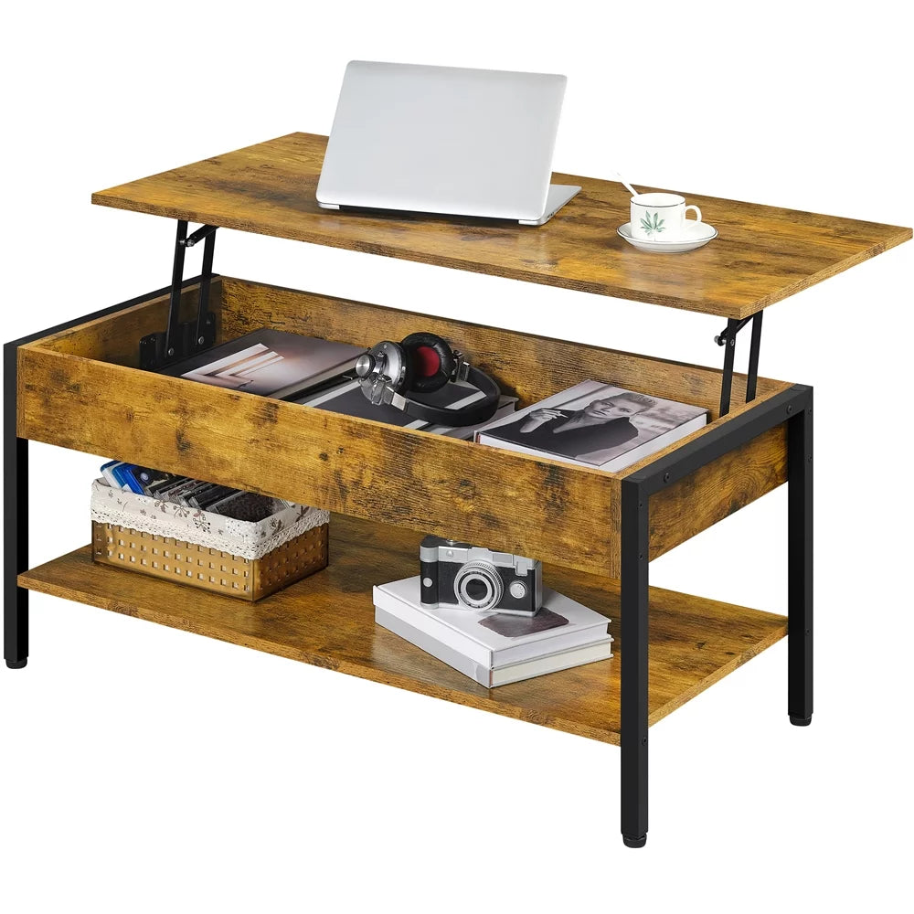 Rustic Brown Wood Lift Top Coffee Table with Hidden Compartment V739