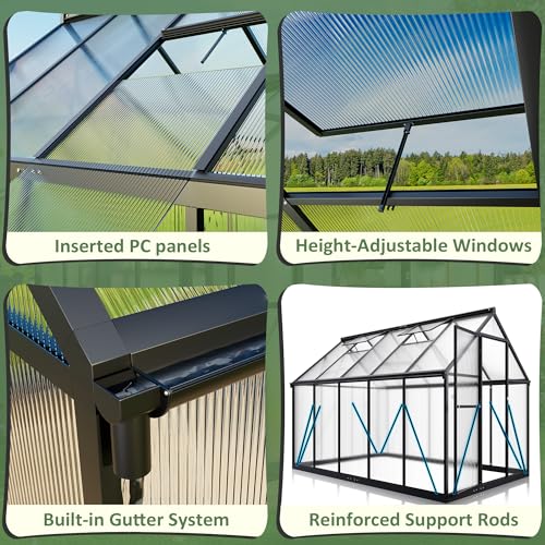 Black Aluminum Polycarbonate Greenhouse C8865