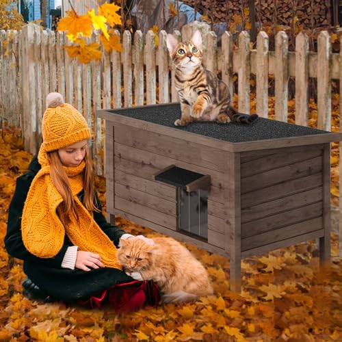 Outdoor Cat House Fully Insulated Wooden Weatherproof 34.4" L x 21.7" W x 27.2" H Q247