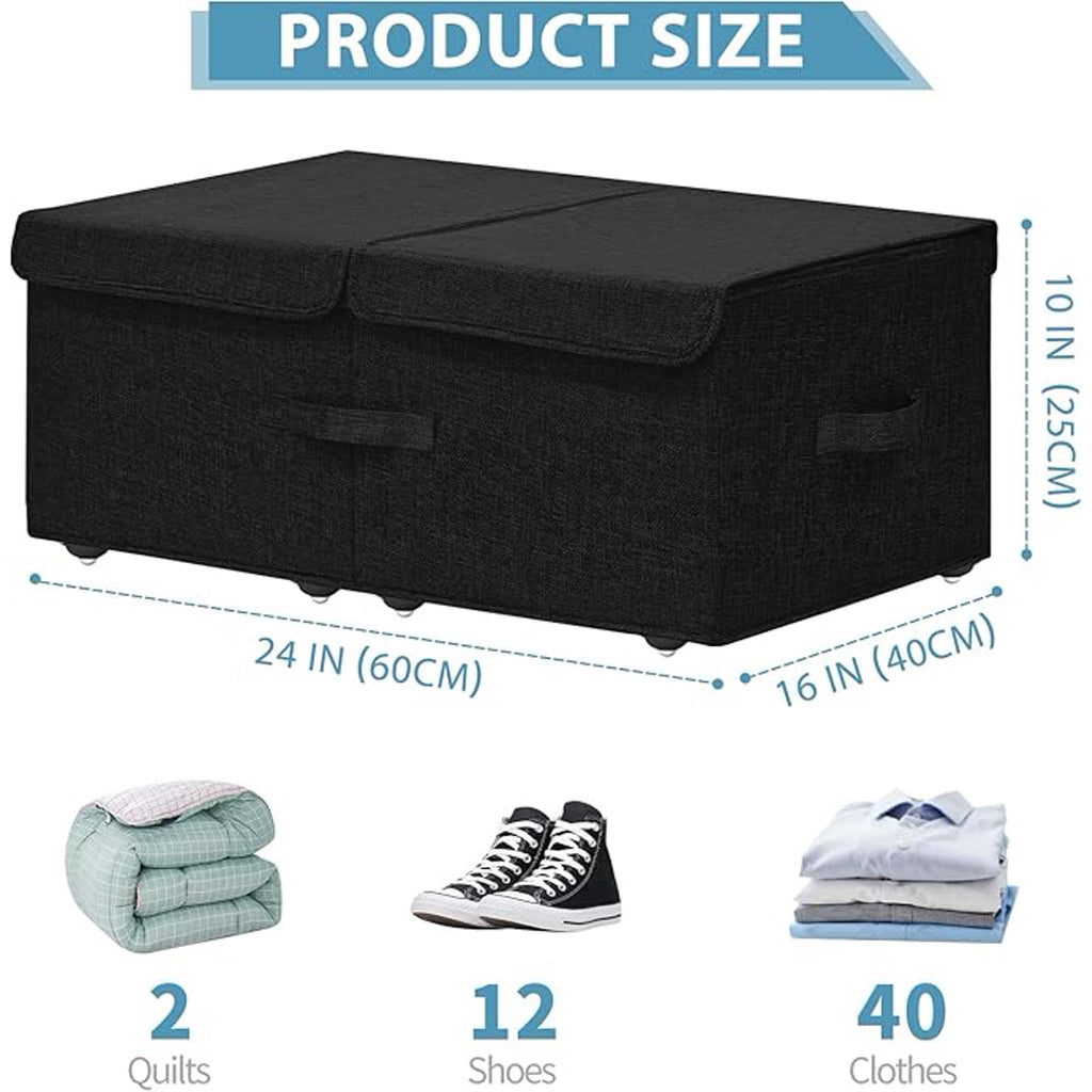 Black 2 Pack Under Bed Storage Container with Wheels and Lids H29364