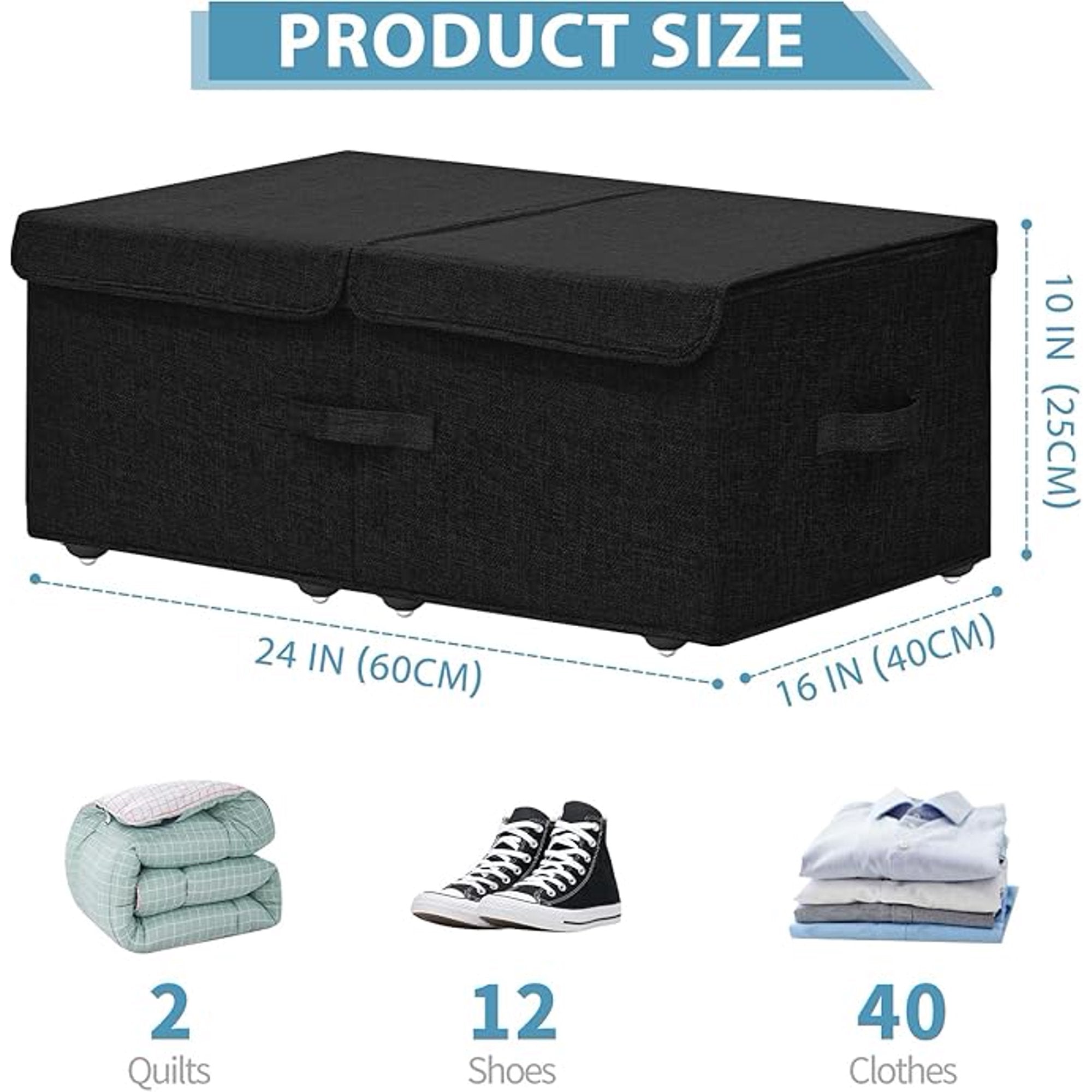Black 2 Pack Under Bed Storage Container with Wheels and Lids H29364