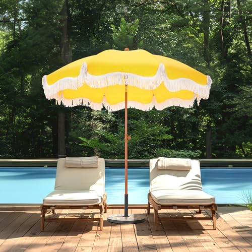 7ft Beach Umbrella with Fringe, UPF50+, Carry Bag V462