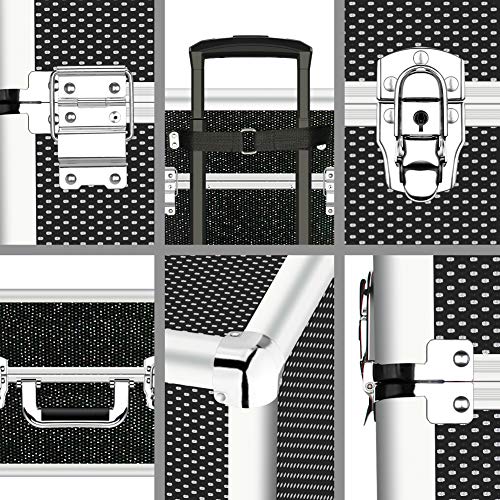 Black Aluminum Portable Makeup Train Case with Folding Trays V60703