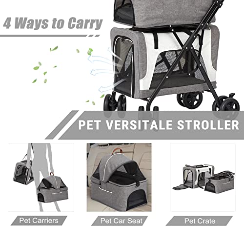 Grey Double Dog Jogging Stroller with Detachable Carrier C269282