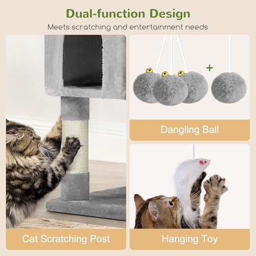 82-inch XXL Tall Cat Tree with Scratching Post, 3 Perches, 2 Condos, 2 Hanging Baskets, Light Grey O3725