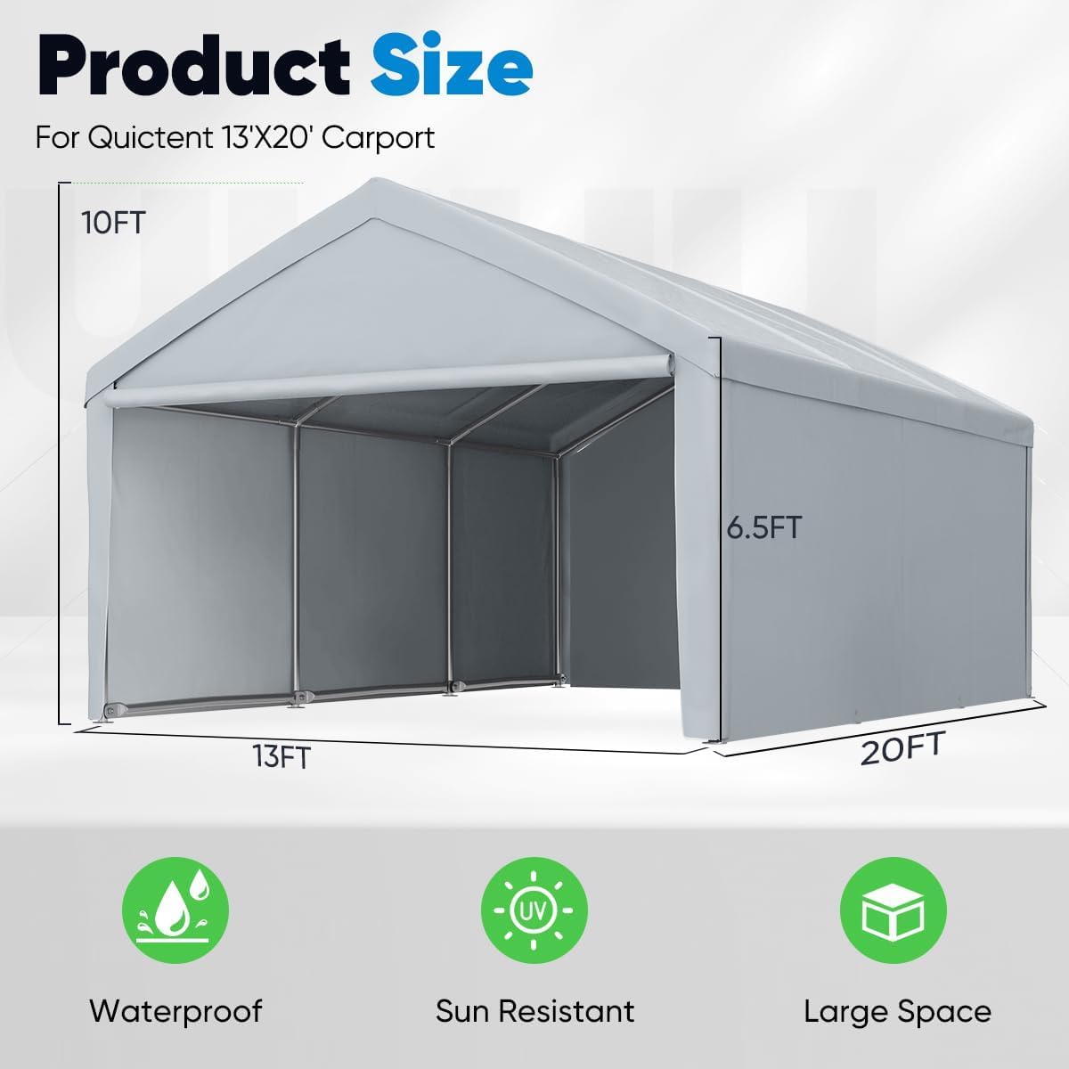13'X20' Heavy Duty Galvanized Car Canopy Garage Boat Shelter with Reinforced Frame - Silver Gray G4938