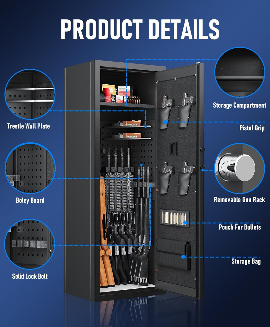 Biometric Rifle Gun Safe with 3 Removable Gun Racks P844