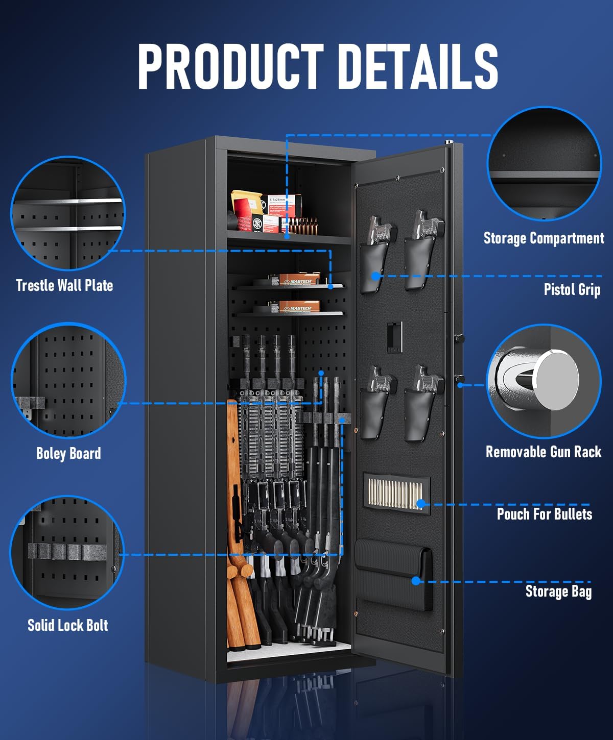 Biometric Rifle Gun Safe with 3 Removable Gun Racks P844