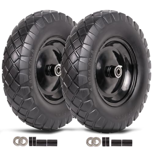 4.80/4.00-8 Flat Free 16" Solid Wheels with Bearings (2 Pack) P436839