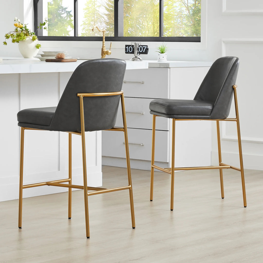 27 inch Faux Leather Counter Height Bar Stool Set of 2 with Back & Metal Legs U532728