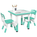 3 Pieces Height Adjustable Kids Table and Chair Set with Storage Green J700357