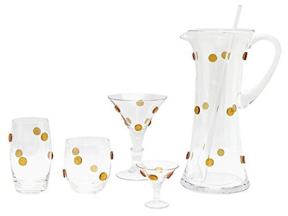 Glass Trifle Bowl, 8 Inch Footed Glass Fruit Bowl with Gold Glass Dots Y14982