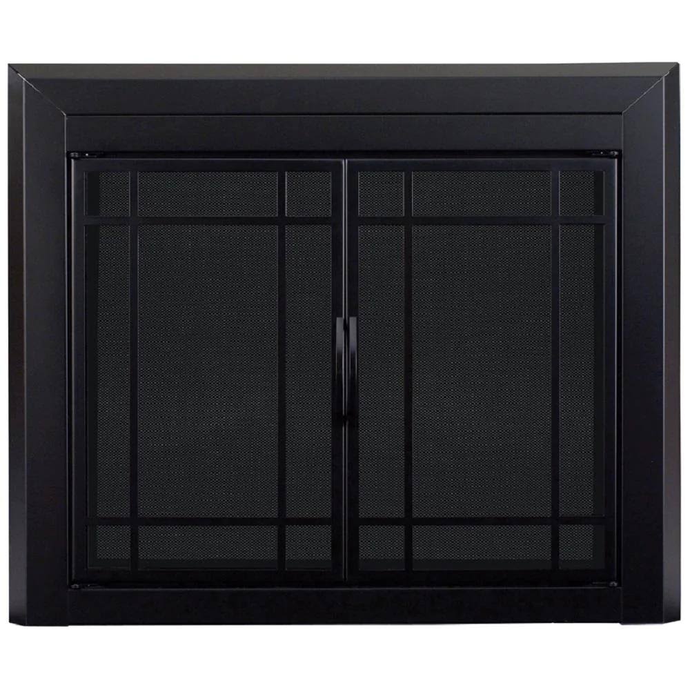 Black Fireplace Glass Firescreen Doors L8614
