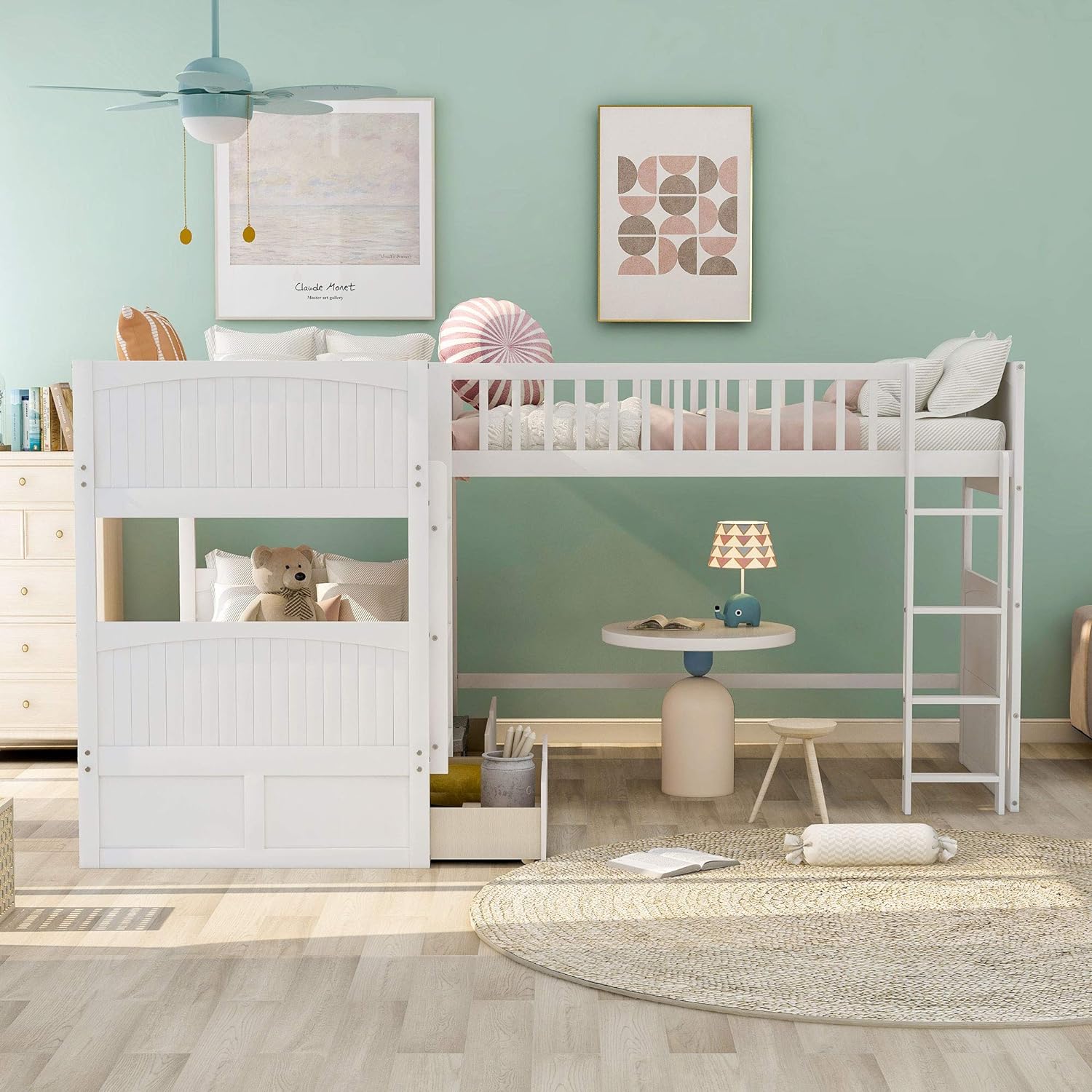 White Triple Loft Bunk Bed with 2 Drawers Y3713