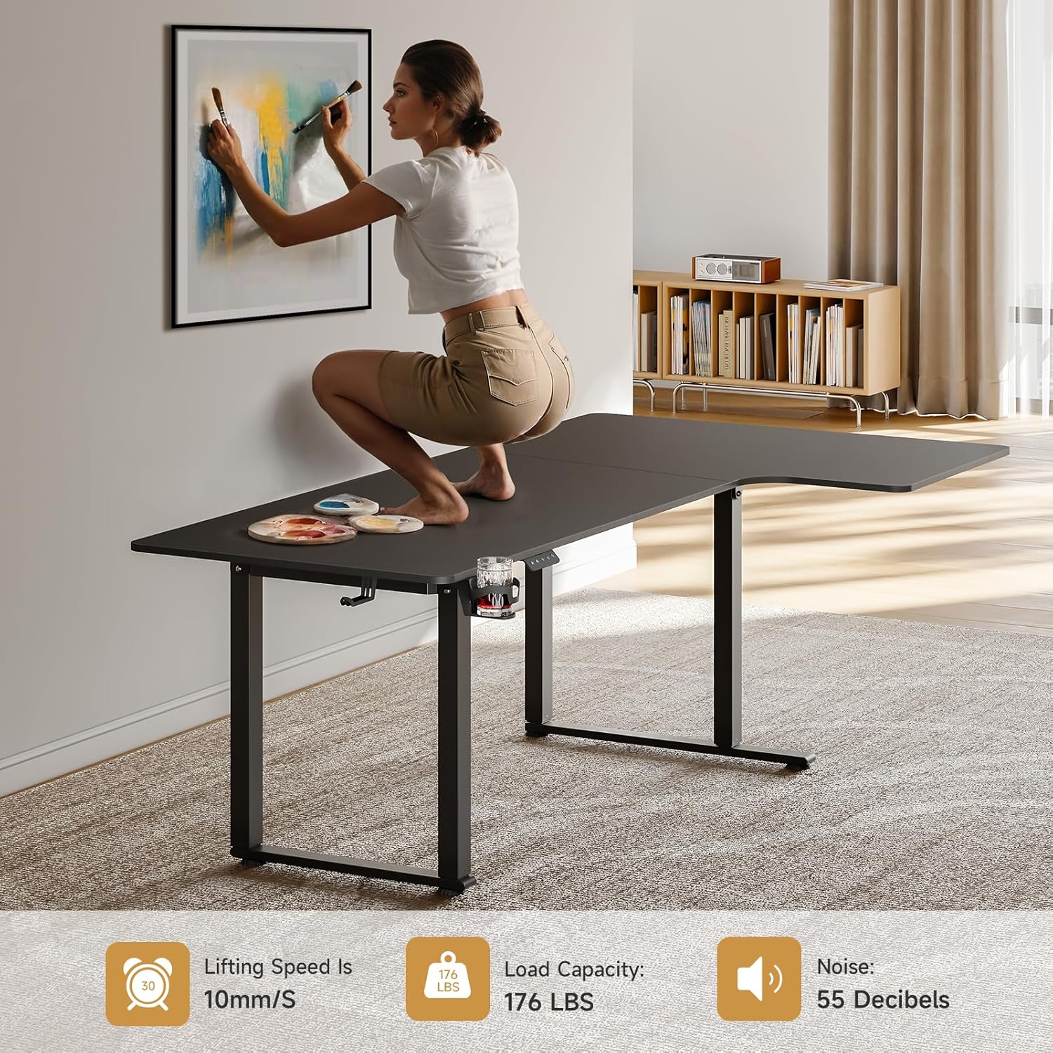63x43 Inches L Shaped Electric Standing Desk Black K614