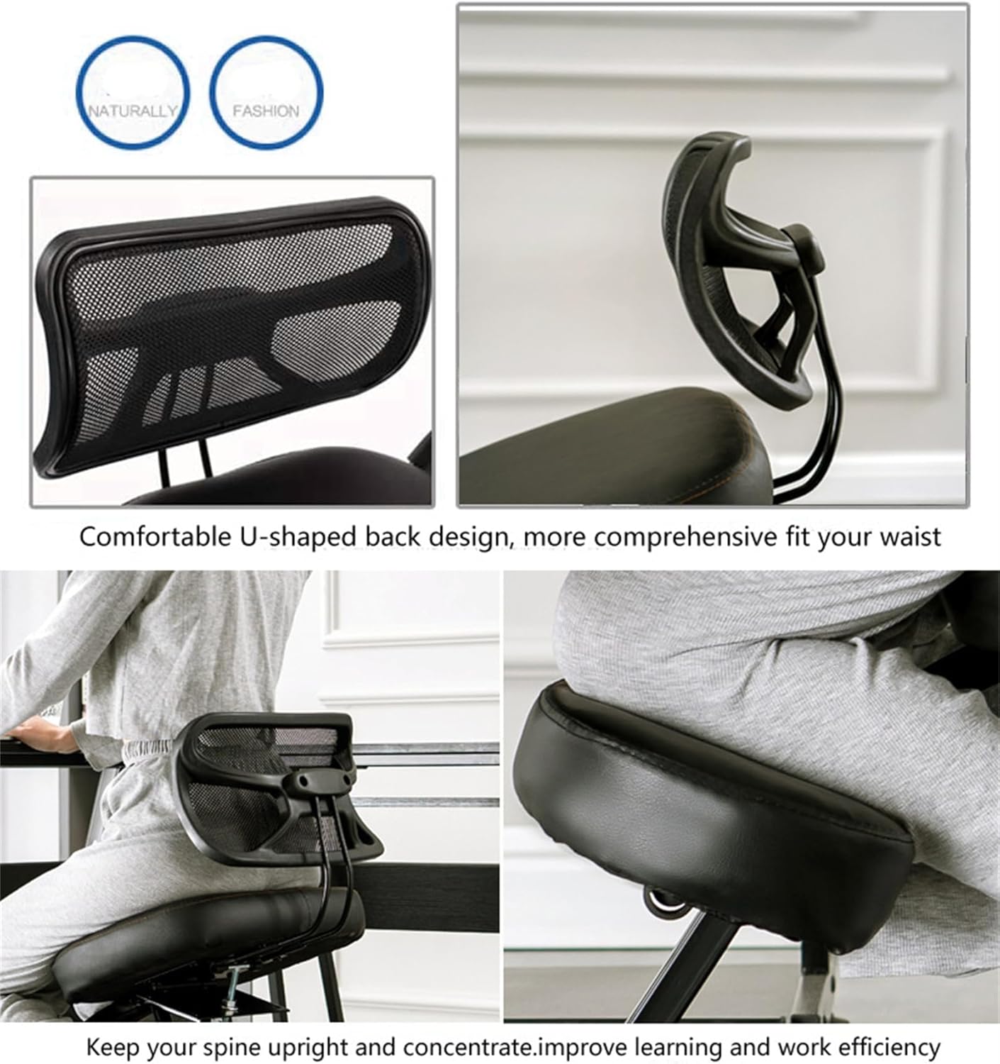 Black Ergonomic Kneeling Chair with Backrest B701