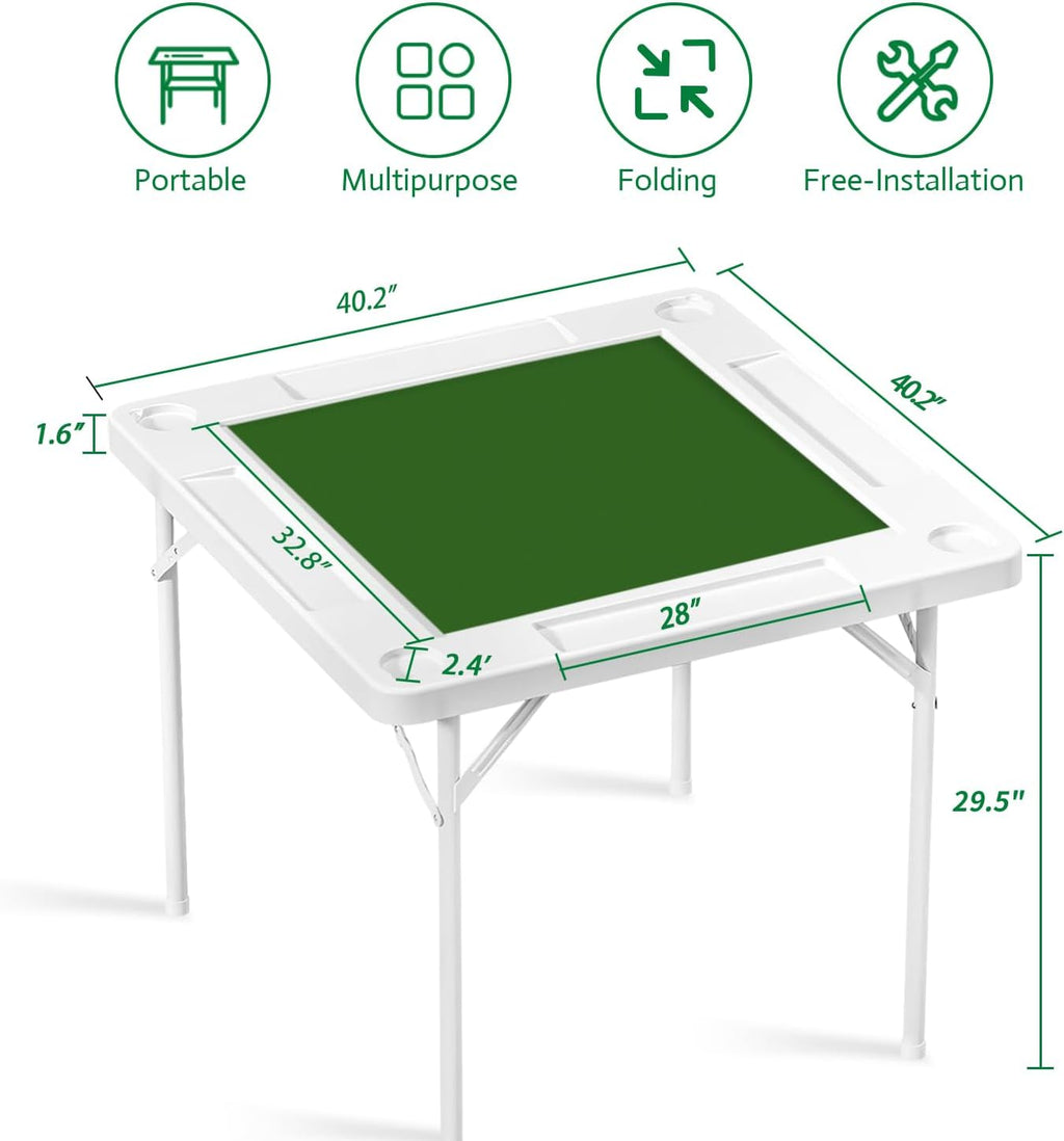 Square 4-Player Foldable Mahjong Table with Cup Holders and Trays N539150