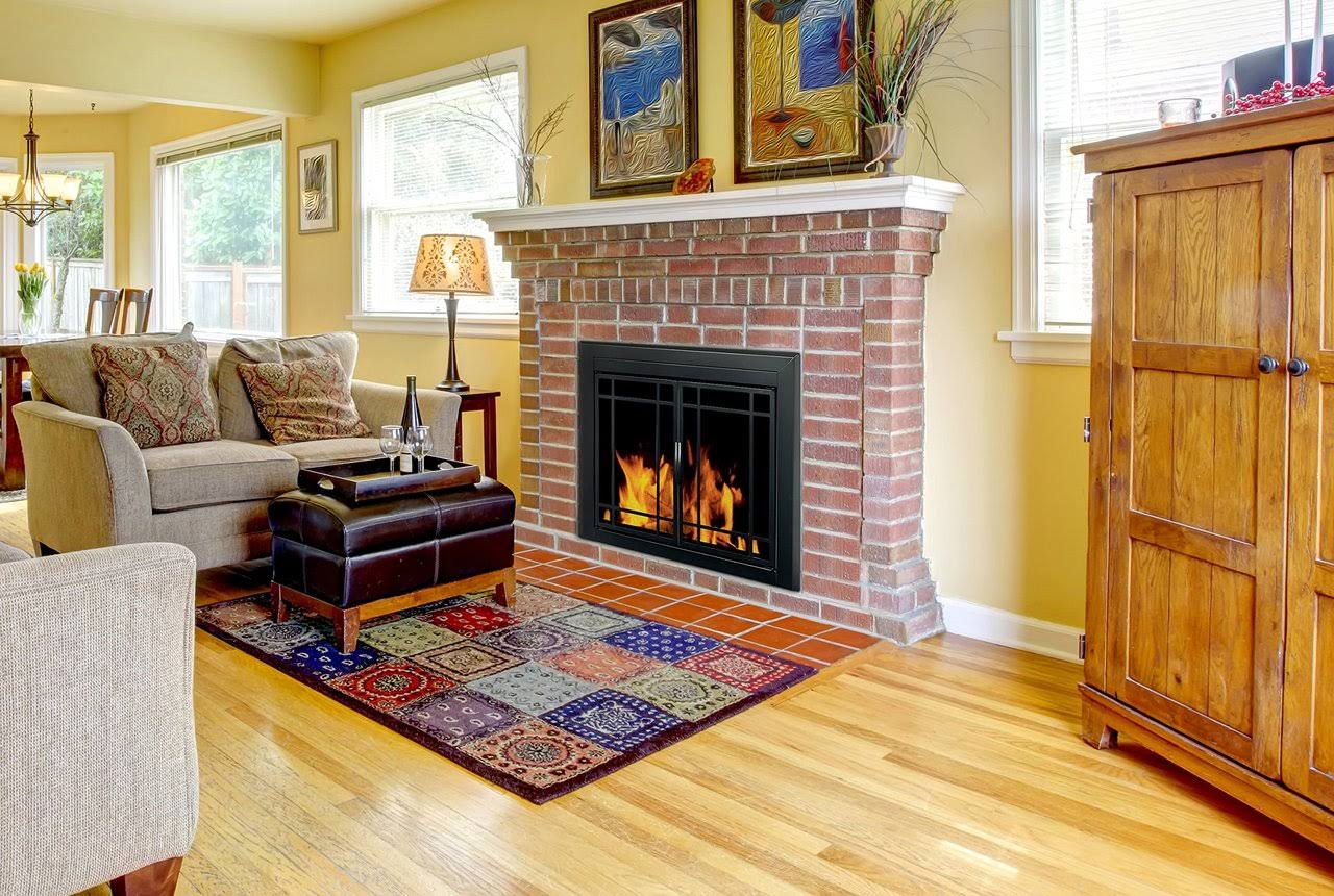 Black Fireplace Glass Firescreen Doors L8614