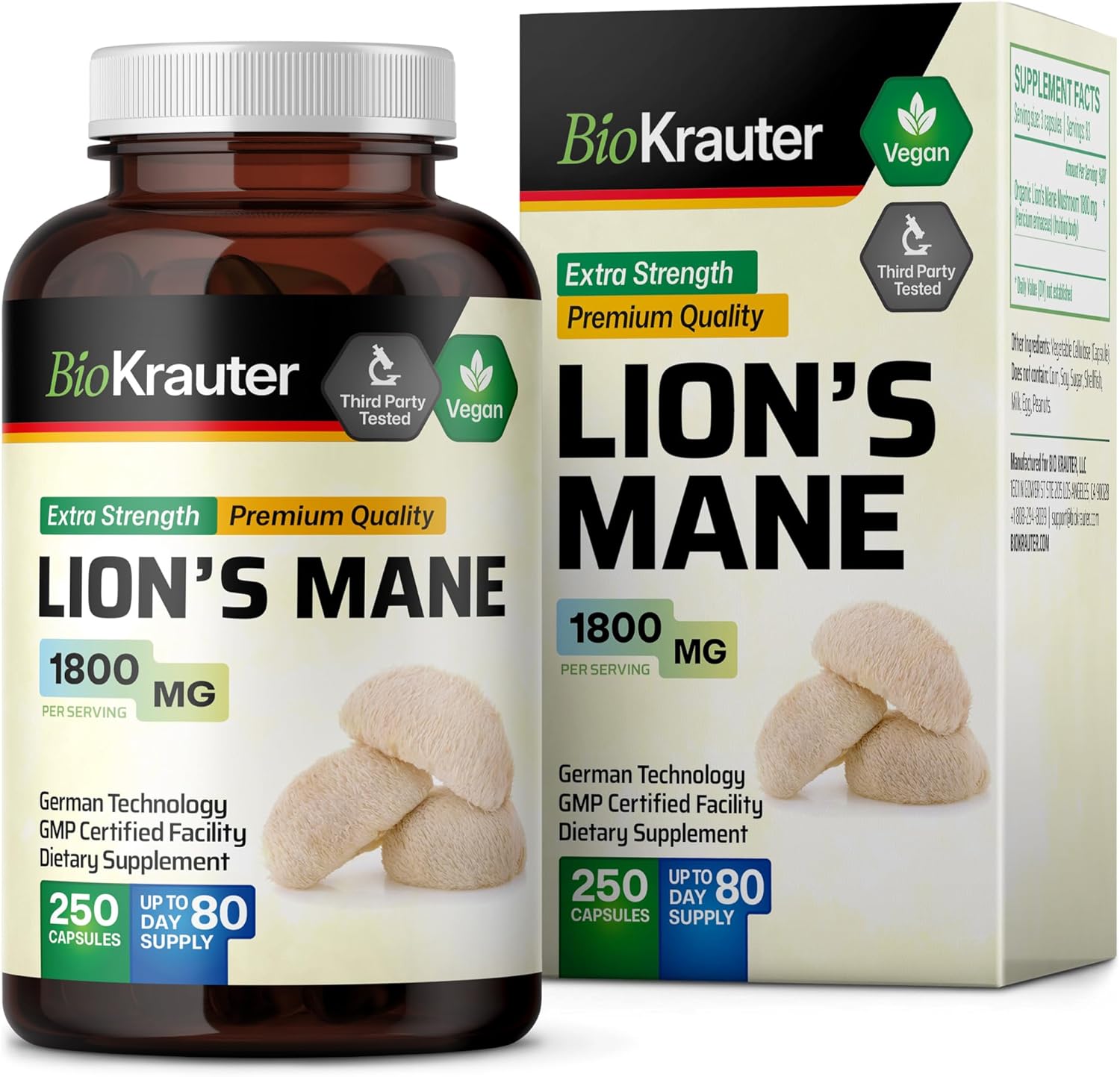 Vegan Organic Lion's Mane Mushroom Supplement Capsules S43632